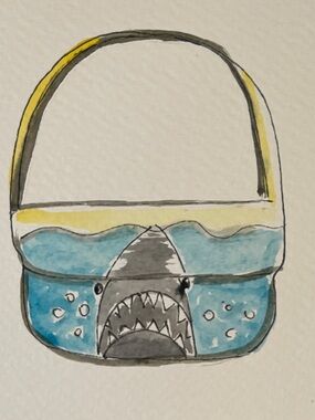 Original hand painted shark Tommy handbag wall srt decor